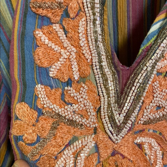 Soft Surroundings Stunning Turin Colorful Striped Beaded Kurta Boho Tunic - Picture 5 of 10